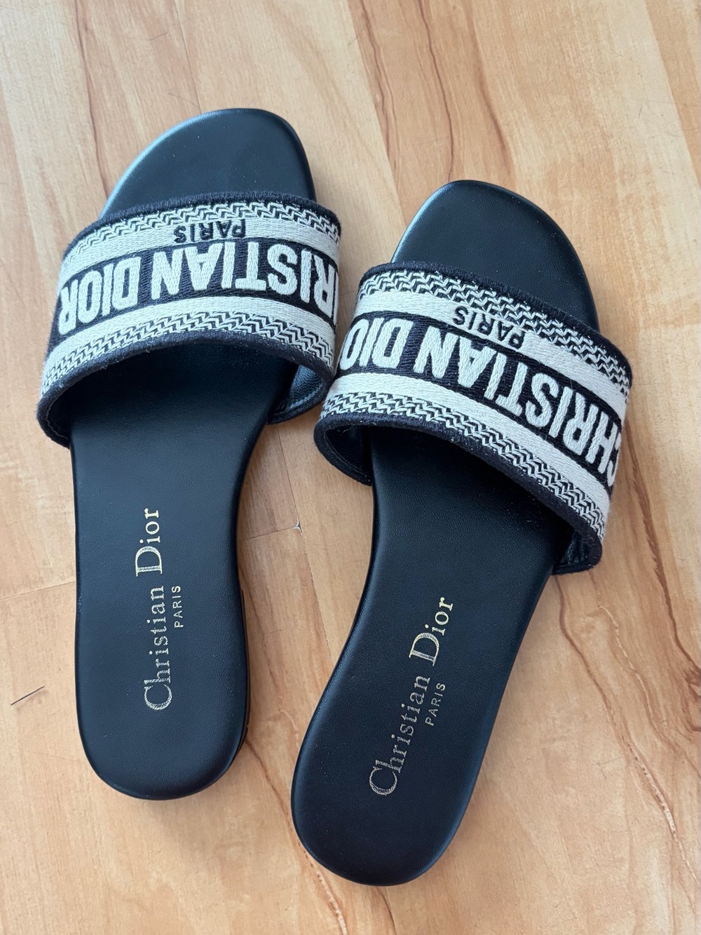 Dior Black and Ivory Logo Slide Sandals